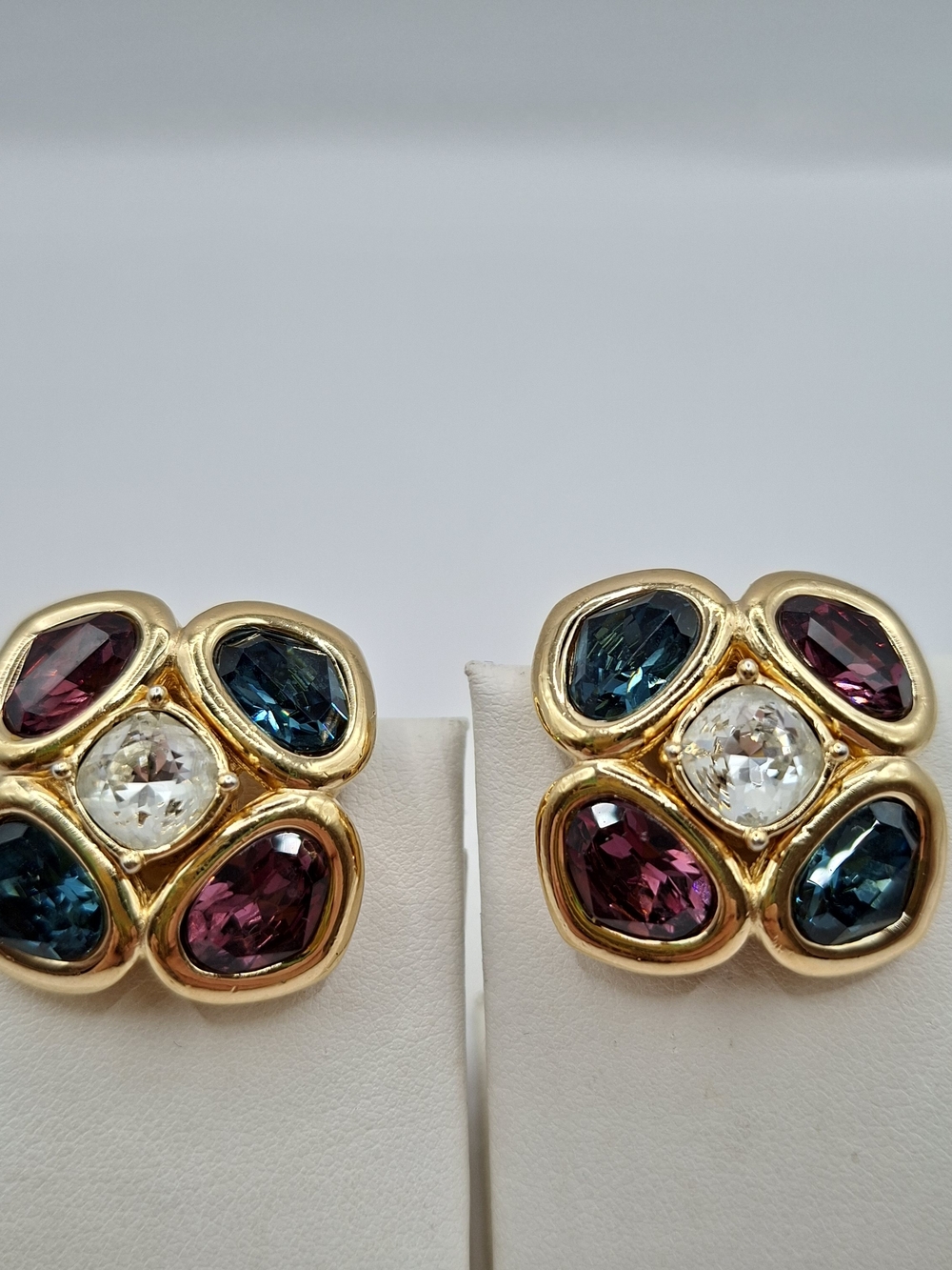 VINTAGE 1980's CHRISTIAN DIOR CLOVER CLIP EARRINGS